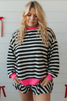 Black Stripe Contrast Edge Pullover and Shorts Plus Size Set Plus Size Matching Sets 80dbda458dae704a