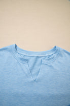 Smoke Green Notched Neck Terry Raw Hem Long Sleeve Top Long Sleeve Tops 80f9988848934a18