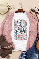 White He is Risen Floral Heat Transfer Printing Graphic T Shirt Graphic Tees 80fb1f69cb3ba1ad