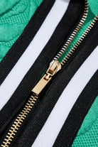 Sea Green Jacquard Textured Quarter Zipper Pop of Color Neckline Dress Short Dresses 810d4ac1843bfc08