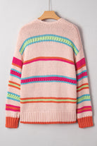 Multicolour Open Front Striped Colorblock Knit Oversize Cardigan Cardigans 8180568bc6dfe738