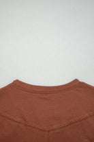 Chestnut Raw Seam Detail Solid Color Long Sleeve Top Long Sleeve Tops 81873249ee366adf