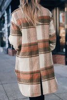 Brown Plaid Casual Button Up Long Shacket with Flap Pockets Jackets 81effba4b10dd5e6