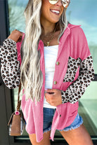 Rose Red Leopard Patchwork Twisted Ribbed Casual Shacket Jackets 822fffa7a4bfbbc7