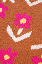 Brown Floral Pattern Short Puff Sleeve Sweater Short Sleeve Sweater 824e9cddeaf09f79