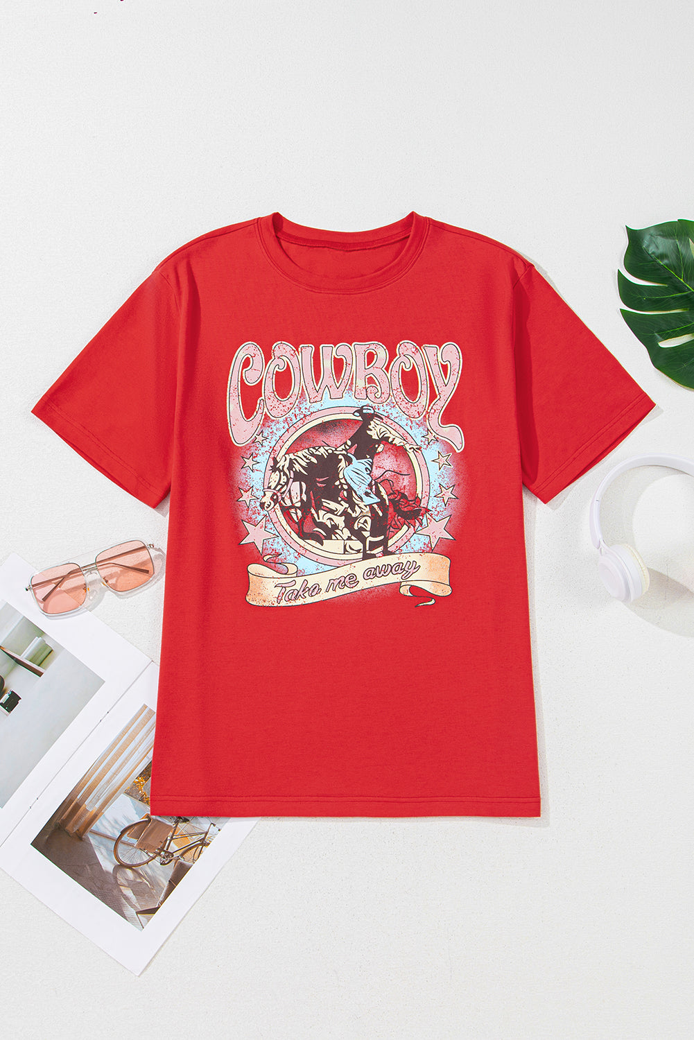 Tomato Red COWBOY Vintage Graphic Loose Tee T Shirts 8254d22ef6224e0f