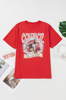 Tomato Red COWBOY Vintage Graphic Loose Tee T Shirts 8254d22ef6224e0f
