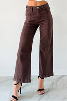 Red Sandalwood Solid Color Seamed Center Wide Leg Cropped Jeans Jeans 8291865a31f6eaf9