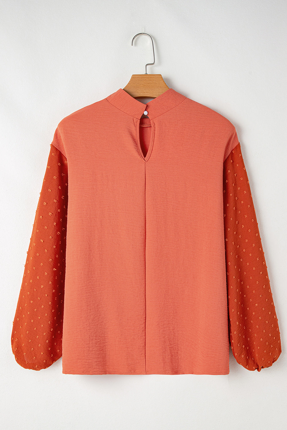 Russet Orange Swiss Dot Balloon Sleeve Patchwork Crinkle Blouse Blouses 82a2fffed5f43a39