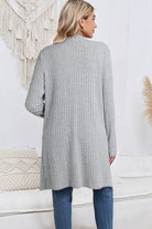 Gray Ribbed Knit Open Front Tunic Cardigan with Pockets Cardigans 82bcfc515a4cb887