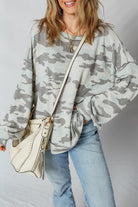 Green Camouflage Print Exposed Seam Drop Shoulder Sweatshirt Sweatshirts & Hoodies 82eeea2d951207ee