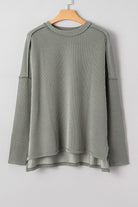 Green Bay Twisted Rib Exposed Seam Detail Long Sleeve Loose Top Long Sleeve Tops 82f3890695b778c7