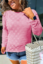 Pink Plus Size Bow Embroidered Mesh Long Sleeve Top Plus Size Tops 830092155c9a2617