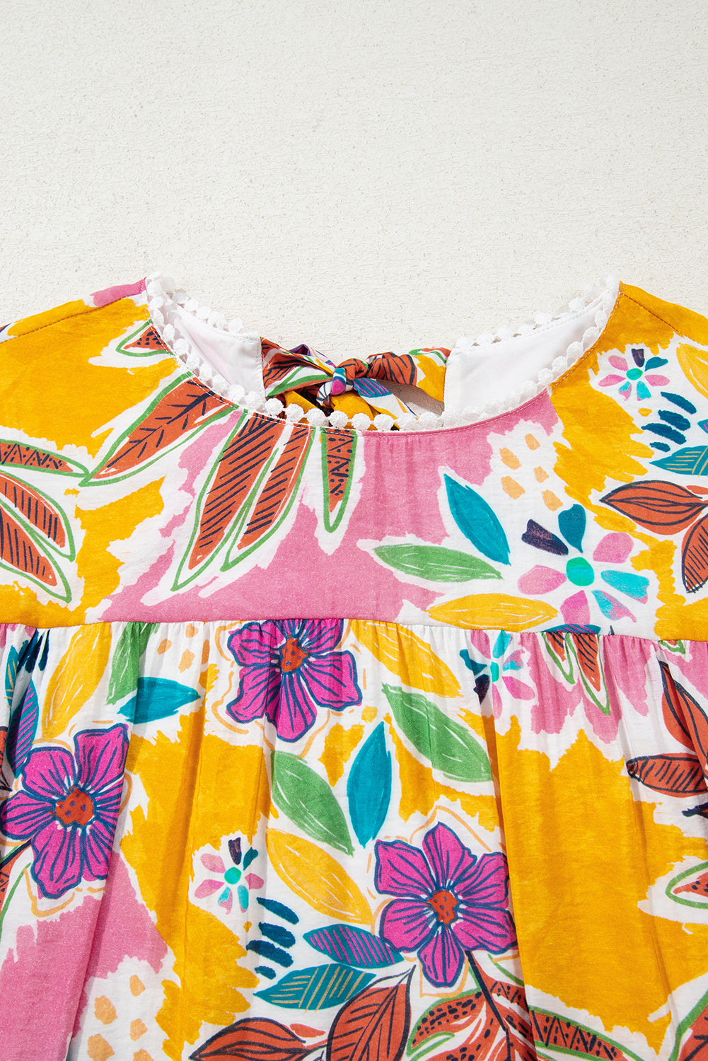 Pink Tropical Floral Bell Sleeve Loose Mini Dress Short Dresses 834d9c7bdc589dba