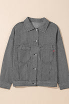Blue Stripe Washed Oversized Pocketed Denim Jacket Jackets 835616b93f6c7187