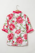 Rose Plus Size Floral Print Frill Neck Short Sleeve Blouse Plus Size Tops 83900e90a95387f9