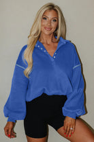 Sky Blue Button-up Collared Exposed Seam Chic Sweatshirt Sweatshirts & Hoodies 83b2188d70cfa6d5