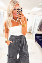 Medium Grey Mineral Wash Knot High Waist Raw Hem Pants Pants 83b344227d785f83