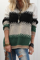 Black Stylish Color Block Pattern Drop Shoulder Sweater Sweaters 83b799130e8e5a7b