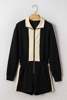 Black Two-Tone Zipper Long Sleeve Casual Romper Rompers 83c1895676a22a61
