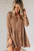 Straw Yellow Lace Trim Peter Pan Collar Long Sleeve Mini Shirt Dress Short Dresses 83ea92302f5090d0