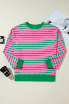 Pink Stripe Waffle Knit Crew Neck Plus Size Sweatshirt Plus Size Tops 83f735f42110672e