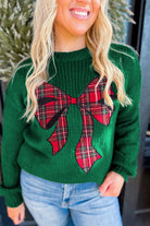 Evergreen Plaid Bow Graphic Christmas Sweater Sweaters 84092a6780f74a01