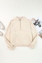 Black Half Zip Stand Collar Exposed Seam Solid Color Casual Sweatshirt Sweatshirts & Hoodies 842be772557bb567