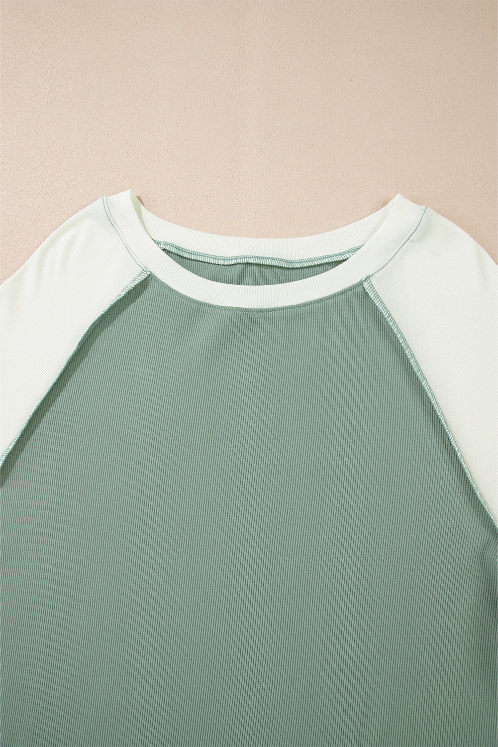 Mint Green Ribbed Colorblock Patchwork Raglan Long Sleeve Top Long Sleeve Tops 84584eefc410b73d