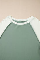 Mint Green Ribbed Colorblock Patchwork Raglan Long Sleeve Top Long Sleeve Tops 84584eefc410b73d