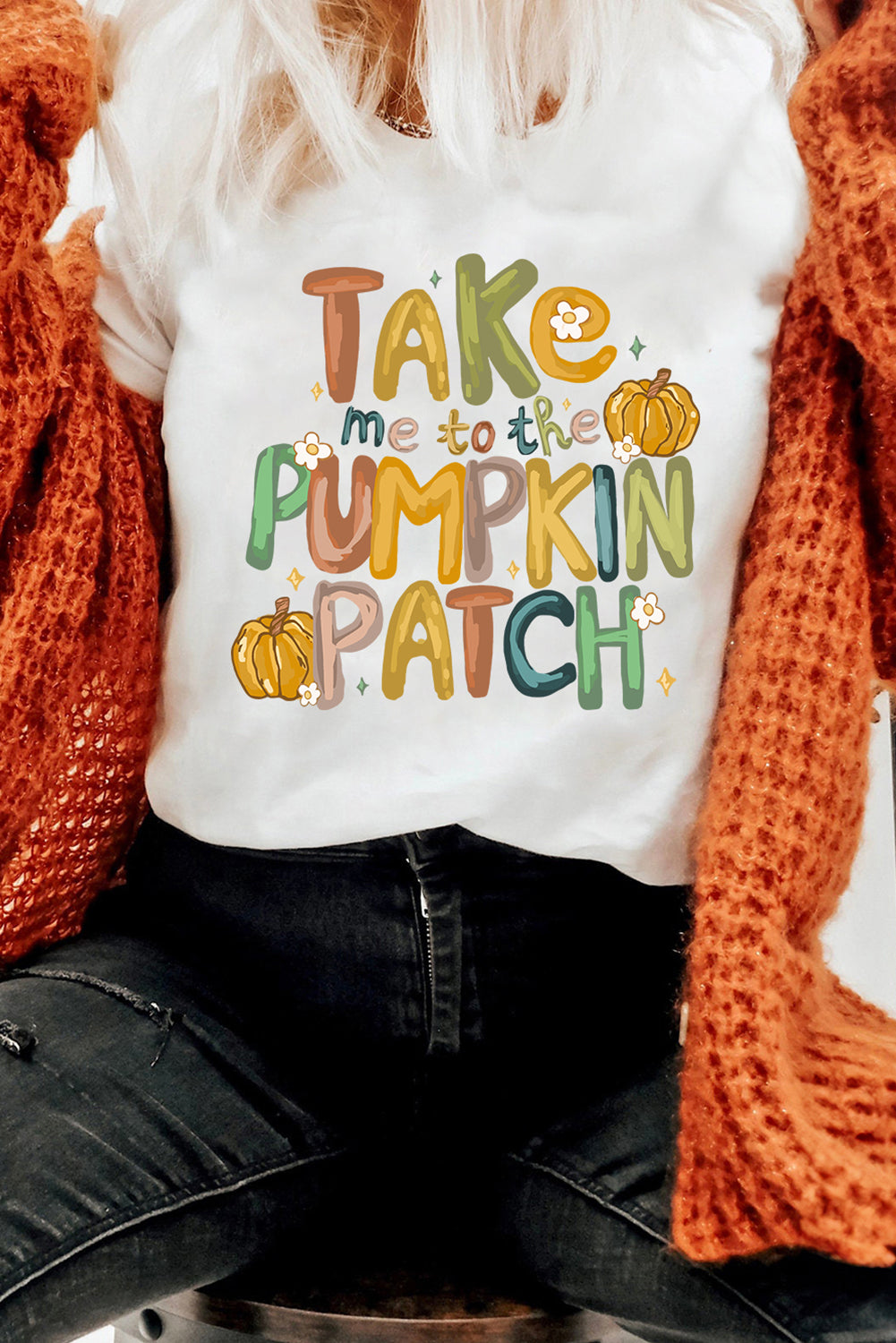 White Take Me To The Pumpkin Heat Transfer Printing Cotton Blend T Shirt Graphic Tees 84842885d328c0ac