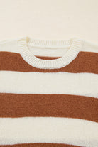 Brown Stripe Drop Shoulder Sleeve Patchwork Baggy Sweater Sweaters 848e2584c9b5882d