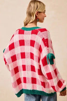 Pink Colorblock Checkered Open Front Knit Cardigan Cardigans 8491b4d15e619bcd
