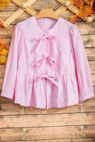 Pink Striped Print Sweet Bow Tie Blouse Blouses 84aef1ad127e768e