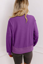 Orchid Mist Solid Color Raw Seam Patchwork Ribbed Drop Shoulder Sweatshirt Sweatshirts & Hoodies 84d5193f6d2061e0