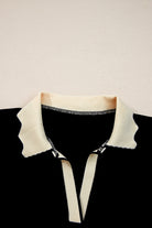 Black Scallop Trim Colorblock Long Sleeve Collared Top Long Sleeve Tops 84da3ac6fa91a068