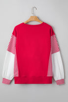 Fiery Red Striped Patchwork Sleeve Colorblock Sweatshirt Sweatshirts & Hoodies 84f66fd5c88bd0c2