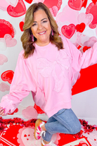 Pink Lace Bow Embroidered Dolman Sleeve Plus Size Sweatshirt Plus Size Tops 852d2e072a4be4d4