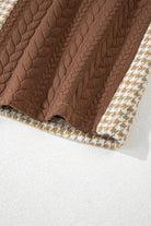 Khaki Houndstooth Textured Patchwork Loose Shacket Jackets 854a30347fe4f980