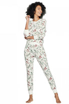 White Holly Print Christmas Pullover Pants Pajama Set Loungewear Set 855691bbefe6ffe4