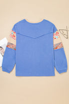 Blue Exposed Seam Floral Mixed Patchwork Plus Size Top Plus Size Tops 855d410dce5b0d9e