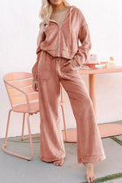 Peach Blossom Velvet Zip-up Hoodie and Wide Leg Pants Set Two Piece Pants Sets 85657a70f4116ed7