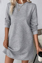 Gray Solid Color Textured Long Sleeve Shift Short Dress Short Dresses 85718a5ebb43b00b