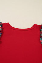 Racing Red Plaid Pearl Ruffled Sleeve Knitted Christmas Holiday Plus Size Top Plus Size Tops 85930134769046e0