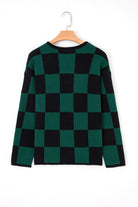 Black Checked Notched Neckline Drop Shoulder Knit Sweater Sweaters 859e15a6d243e7c0