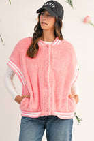 Gossamer Pink Contrast Trim Plush Sleeveless Coat Coats 862d322da2f6daa0