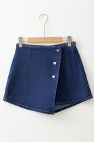 Bluing Asymmetric Wrapped Buttoned High Waist Denim Shorts Shorts 863c5a010ee6d1b1