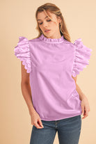 Bright Pink Solid Scalloped Ruffle Sleeve Blouse Blouses 8644e357f81e9701