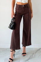 Red Sandalwood Solid Color Seamed Center Wide Leg Cropped Jeans Jeans 864d01813c2552fe