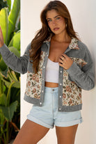 Medium Grey Ribbed Retro Floral Patchwork Jacket Jackets 86505a8777d8fe42